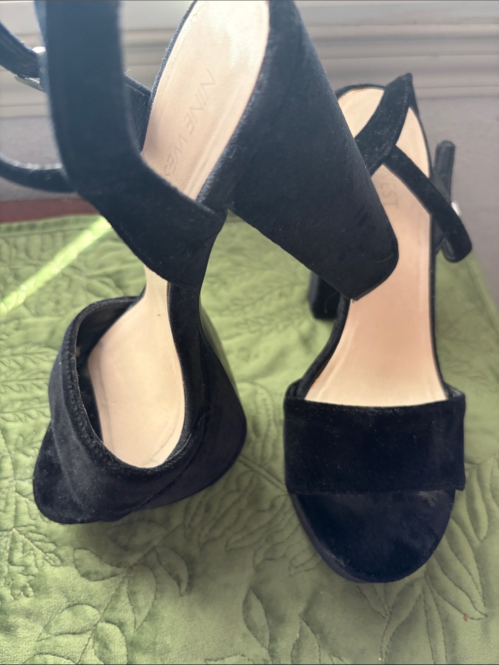 Anne Klein Black Suede Block Heel Sandals